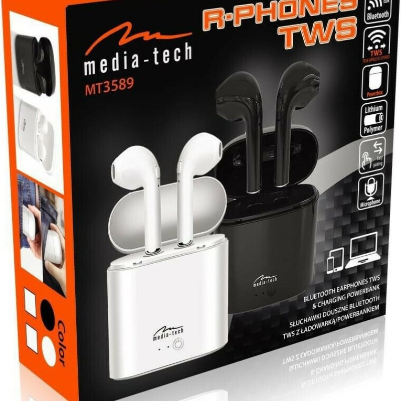 Media-Tech MT3589 Earbud Bluetooth Handsfree Ακουστικά με Αντοχή στον Ιδρώτα και Θήκη Φόρτισης Λευκά