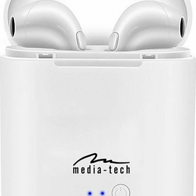 Media-Tech MT3589 Earbud Bluetooth Handsfree Ακουστικά με Αντοχή στον Ιδρώτα και Θήκη Φόρτισης Λευκά