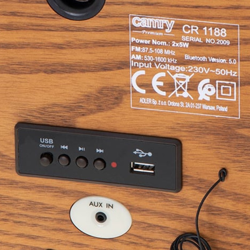 Camry CR 1188 Retro Επιτραπέζιο Ραδιόφωνο Ρεύματος με Bluetooth και USB Καφέ