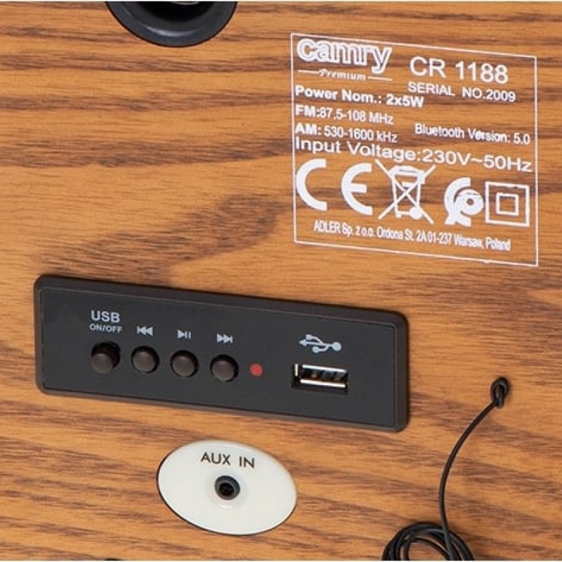 Camry CR 1188 Retro Επιτραπέζιο Ραδιόφωνο Ρεύματος με Bluetooth και USB Καφέ