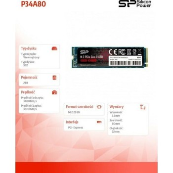 Silicon Power P34A80 SSD 2TB M.2 NVMe PCI Express 3.0 (SP002TBP34A80M28)