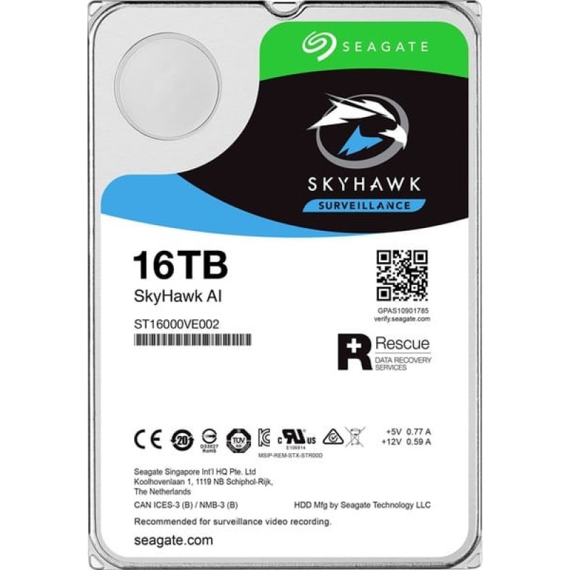 Seagate Skyhawk AI Surveillance 16TB HDD Σκληρός Δίσκος 3.5\'\' SATA III 7200rpm με 256MB Cache για Server / NAS / Καταγραφικό (ST16000VE002)