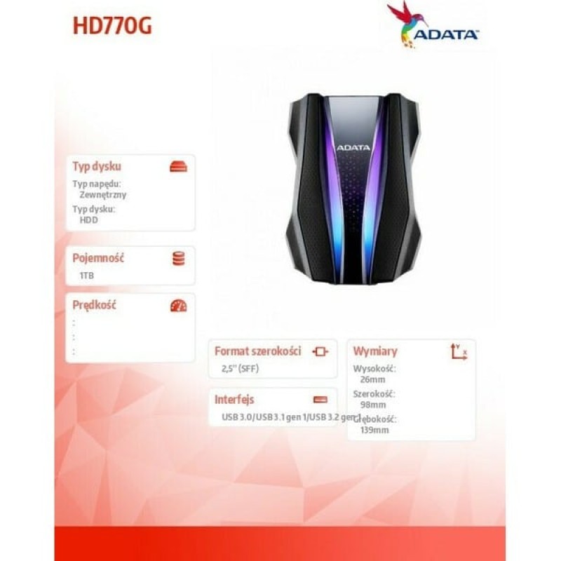 Adata HD770G USB 3.2 Εξωτερικός HDD 1TB 2.5\'\' Μαύρο (AHD770G-1TU32G1-CBK)
