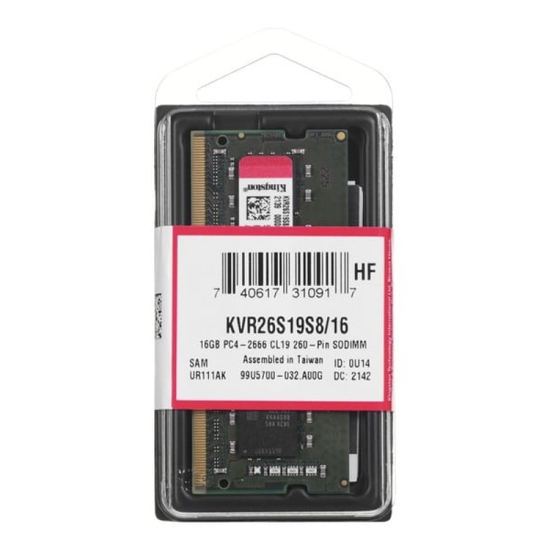 Kingston ValueRAM 16GB DDR4 RAM με Συχνότητα 2666MHz για Laptop (KVR26S19S8/16)