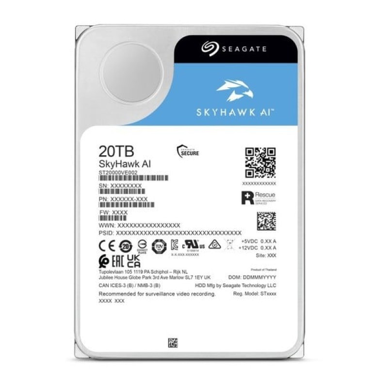 Seagate Skyhawk AI Surveillance 20TB HDD Σκληρός Δίσκος 3.5\'\' SATA III 7200rpm με 256MB Cache για NAS / Server / Καταγραφικό (ST20000VE002)