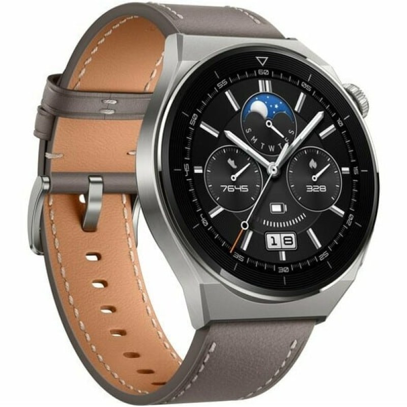 Huawei Watch GT 3 Pro Titanium 46mm Αδιάβροχο με Παλμογράφο (Gray Leather) (55028467)