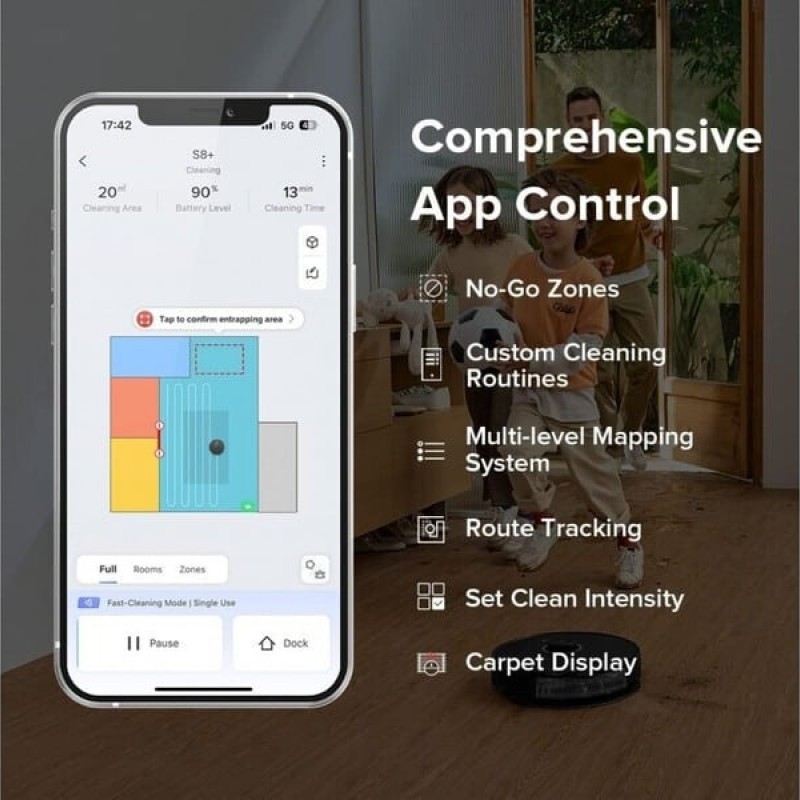 Roborock S8+ Σκούπα Ρομπότ για Σκούπισμα & Σφουγγάρισμα με Χαρτογράφηση και Wi-Fi Μαύρη (S8P52-00)