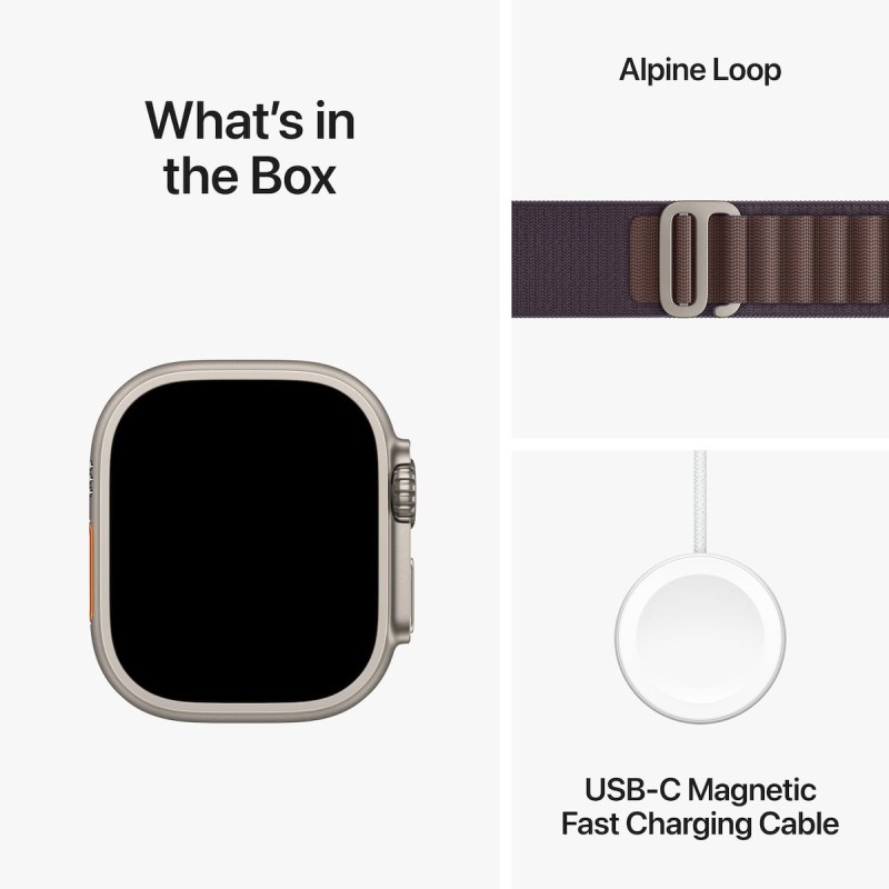 Apple Watch Ultra 2 Alpine Loop (Medium) Titanium 49mm Αδιάβροχο με eSIM και Παλμογράφο (Indigo Alpine Loop - Medium)