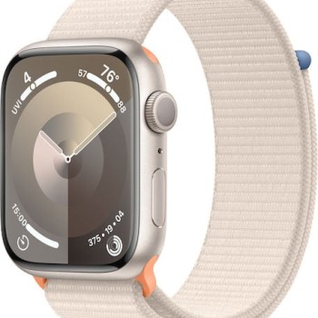 Apple Watch Series 9 Aluminium 45mm Αδιάβροχο με Παλμογράφο (Starlight με Starlight Sport Loop)