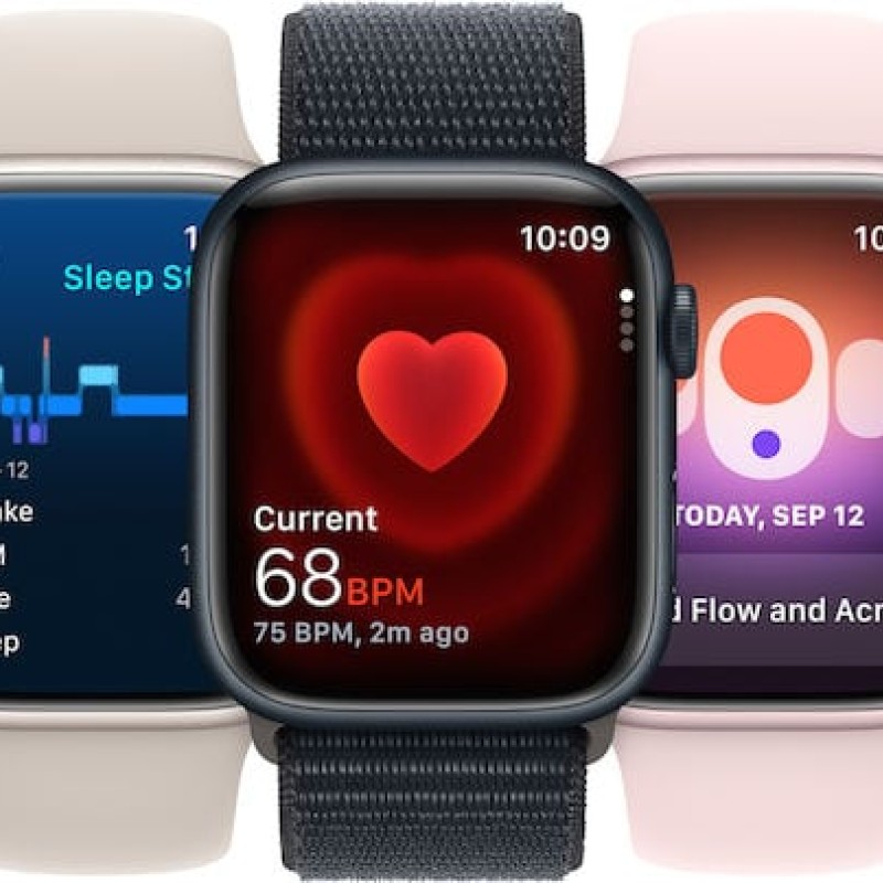 Apple Watch Series 9 Aluminium 45mm Αδιάβροχο με Παλμογράφο (Starlight με Starlight Sport Loop)