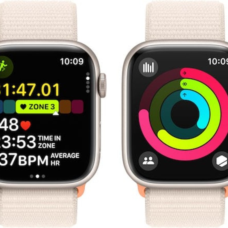 Apple Watch Series 9 Aluminium 45mm Αδιάβροχο με Παλμογράφο (Starlight με Starlight Sport Loop)
