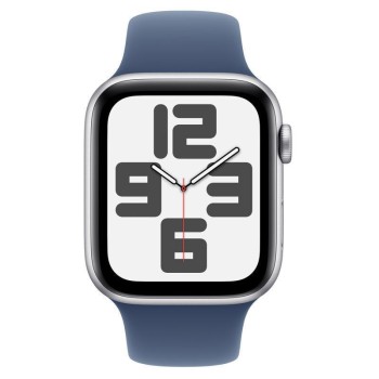 Apple Watch SE 2024 Aluminium 44mm Αδιάβροχο με Παλμογράφο (Silver με Denim Sport Band (M/L)) (MXER3QF/A)