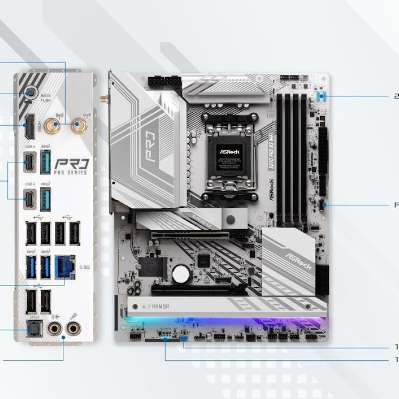 ASRock X870 Pro RS WiFi Motherboard ATX με AMD AM5 Socket (90-MXBQ00-A0UAYZ)