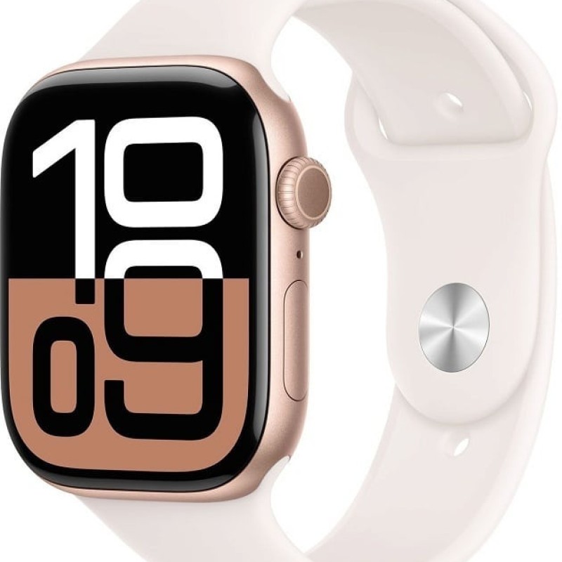 Apple Watch Series 10 Cellular Aluminium 42mm Αδιάβροχο με eSIM και Παλμογράφο (Rose Gold με Light Blush Sport Band (S/M)) (MWX93QF/A)