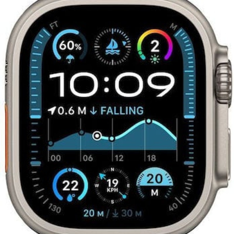 Apple Watch Ultra 2 2024 Titanium 49mm Αδιάβροχο με eSIM και Παλμογράφο (Natural με Navy Ocean Band) (null)