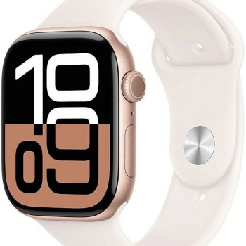 Apple Watch Series 10 Aluminium 46mm Αδιάβροχο με Παλμογράφο (Rose Gold με Light Blush Sport Band (S/M)) (MWWT3QF/A)