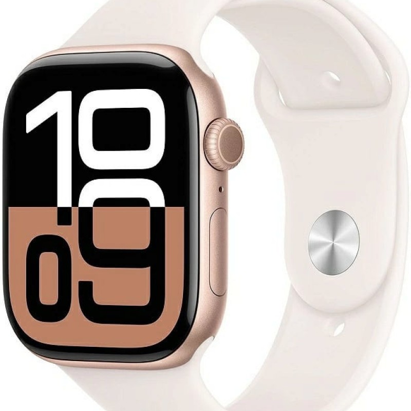 Apple Watch Series 10 Aluminium 46mm Αδιάβροχο με Παλμογράφο (Rose Gold με Light Blush Sport Band (S/M)) (MWWT3QF/A)