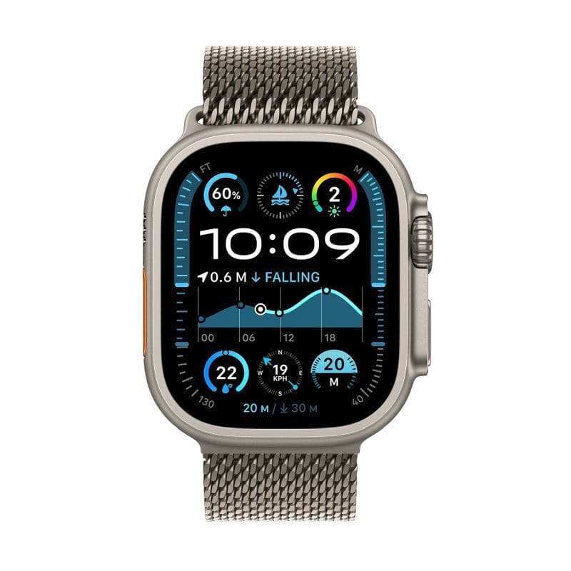 Apple Watch Ultra 2 2024 Titanium 49mm Αδιάβροχο με eSIM και Παλμογράφο (Natural με Natural Titanium Milanese Loop - Small) (MX4M3FD/A)