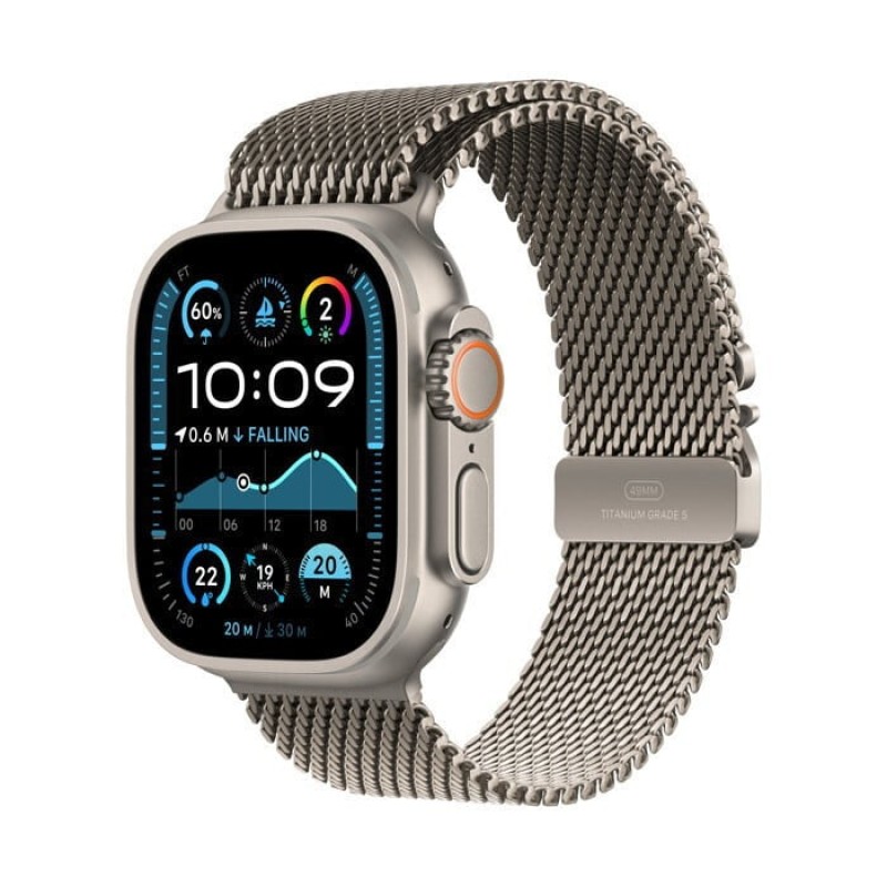 Apple Watch Ultra 2 2024 Titanium 49mm Αδιάβροχο με eSIM και Παλμογράφο (Natural με Natural Titanium Milanese Loop - Small) (MX4M3FD/A)