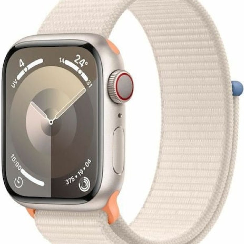 Apple Watch Series 9 Cellular Aluminium 41mm Αδιάβροχο με Παλμογράφο (Starlight με Starlight Sport Loop) (MRHQ3ET/A)