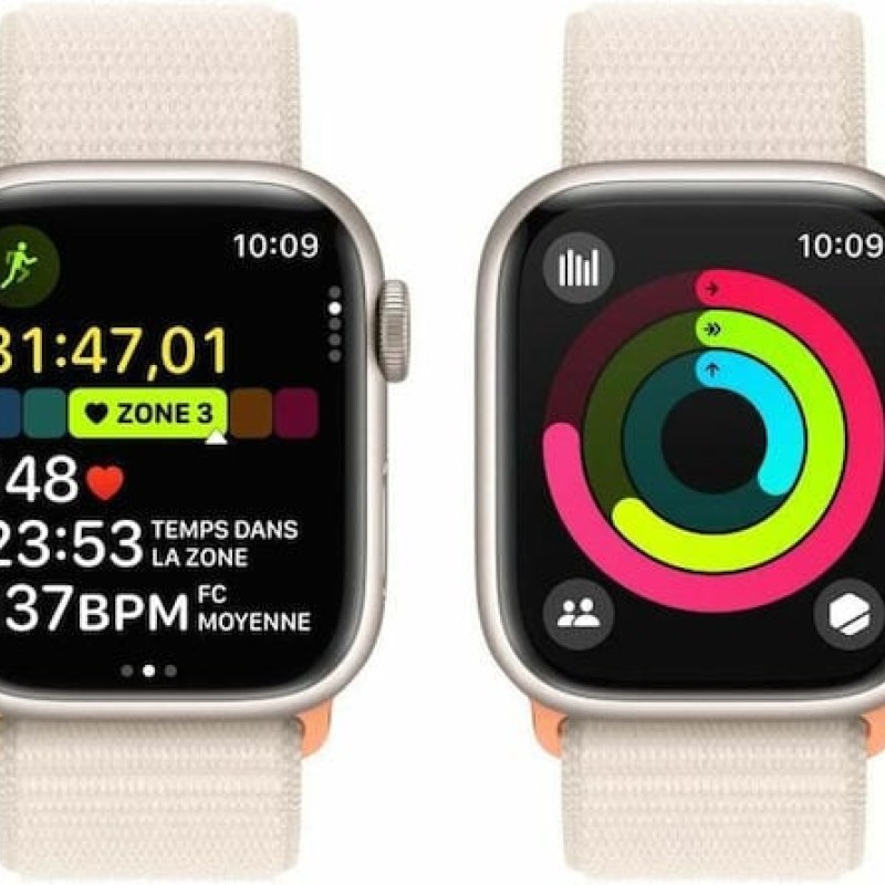 Apple Watch Series 9 Cellular Aluminium 41mm Αδιάβροχο με Παλμογράφο (Starlight με Starlight Sport Loop) (MRHQ3ET/A)