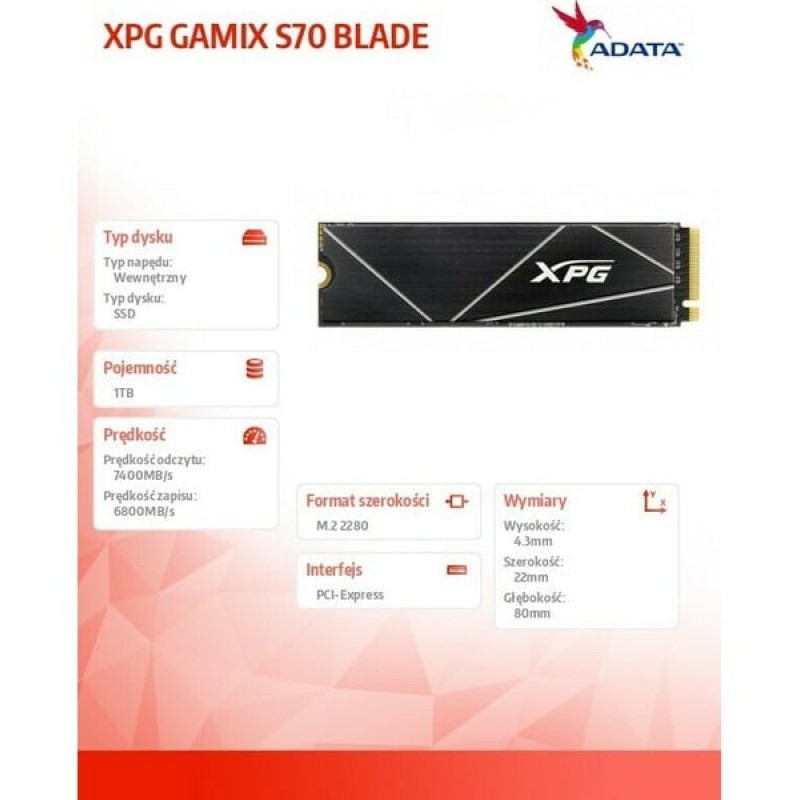 Adata XPG Gammix S70 Blade SSD 1TB M.2 NVMe (AGAMMIXS70B-1T-CS)